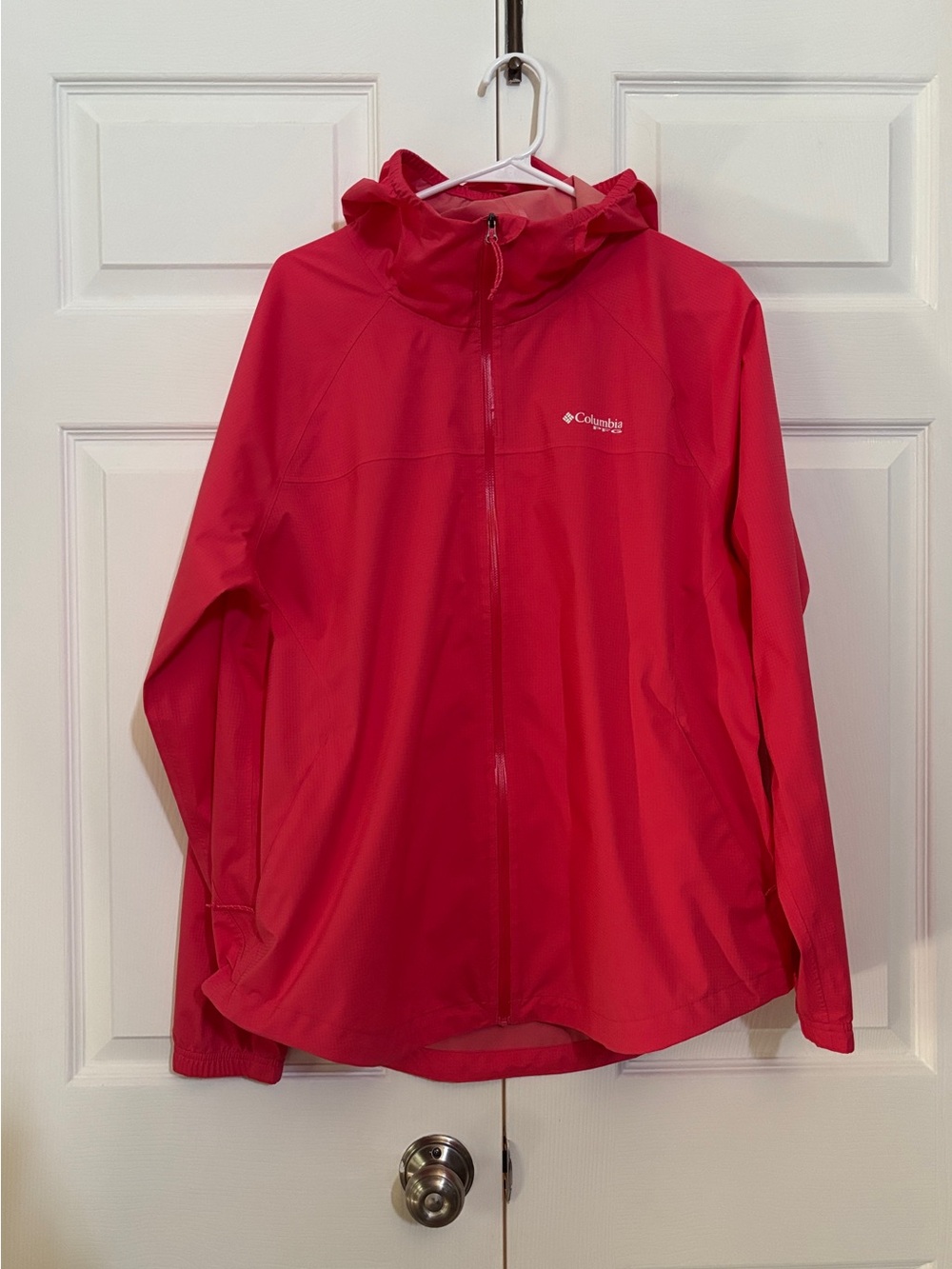 Columbia PFG Women’s XL Rain Jacket Hooded Pink Lightweight Full Zip Shell